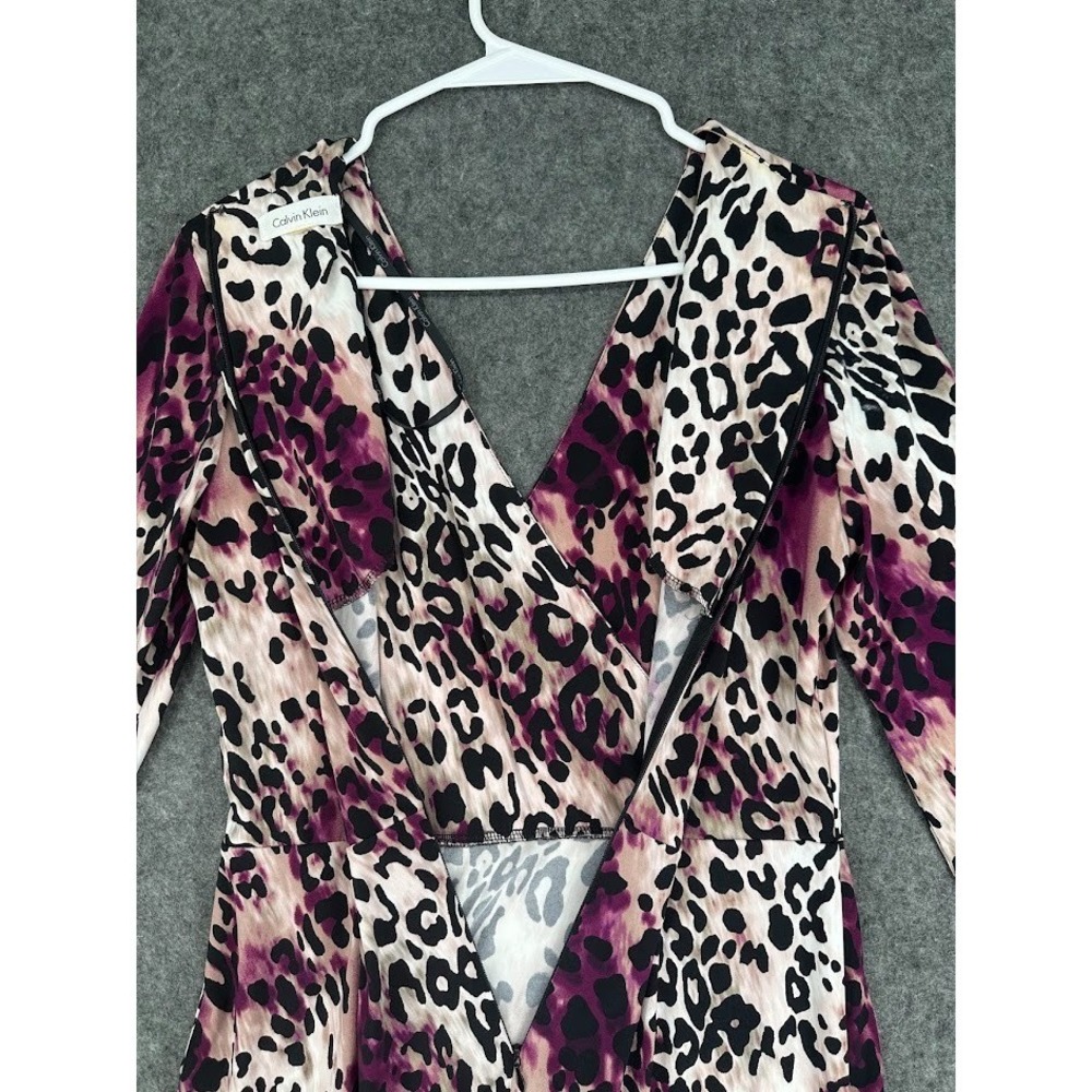 Calvin Klein Leopard Print Dress Women M Wrap Style Purple Black Knee Length - Picture 7 of 13